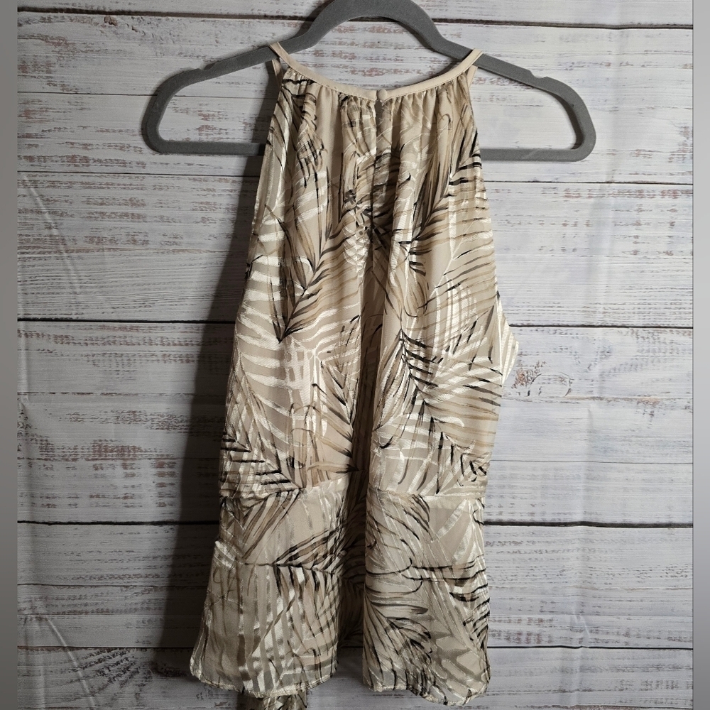 NWOT White House Black Market Beige Palm Print Tank Top Tie Front Size 10 - Picture 4 of 6